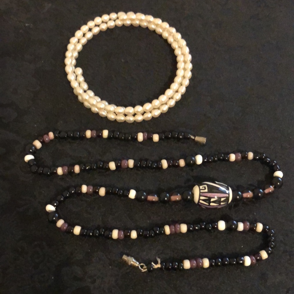 Glass Bead Necklace and Simulated Pearls Necklace/Bracelet